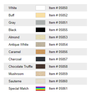 Grout Aide Color Chart