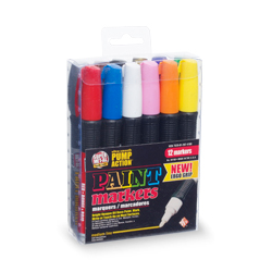 Pump Action Oil-Based Fiber Tip Paint Markers - 12 Pack